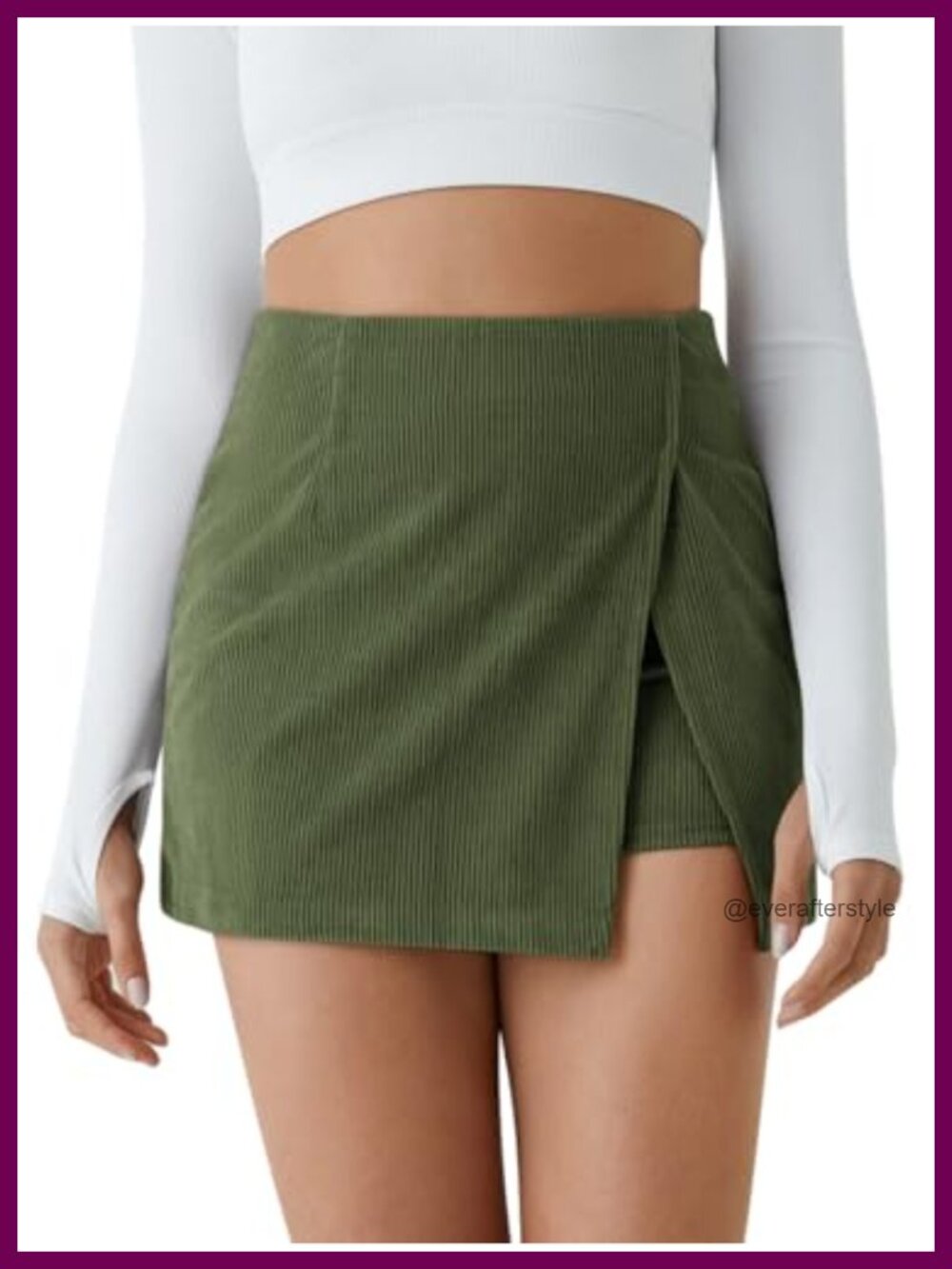 Corduroy Mini Skirt High Waisted Bodycon Slit Hem Short Skirt